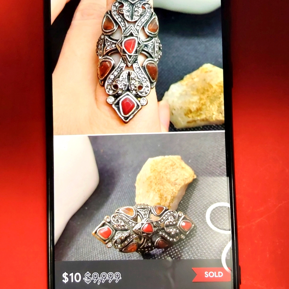 Gothic Wrap  Carnelian and Swarovski Crystal Ring Size 6